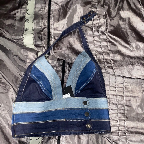 Fashion Nova Tops - Denim halter top brand new never worn except for photo